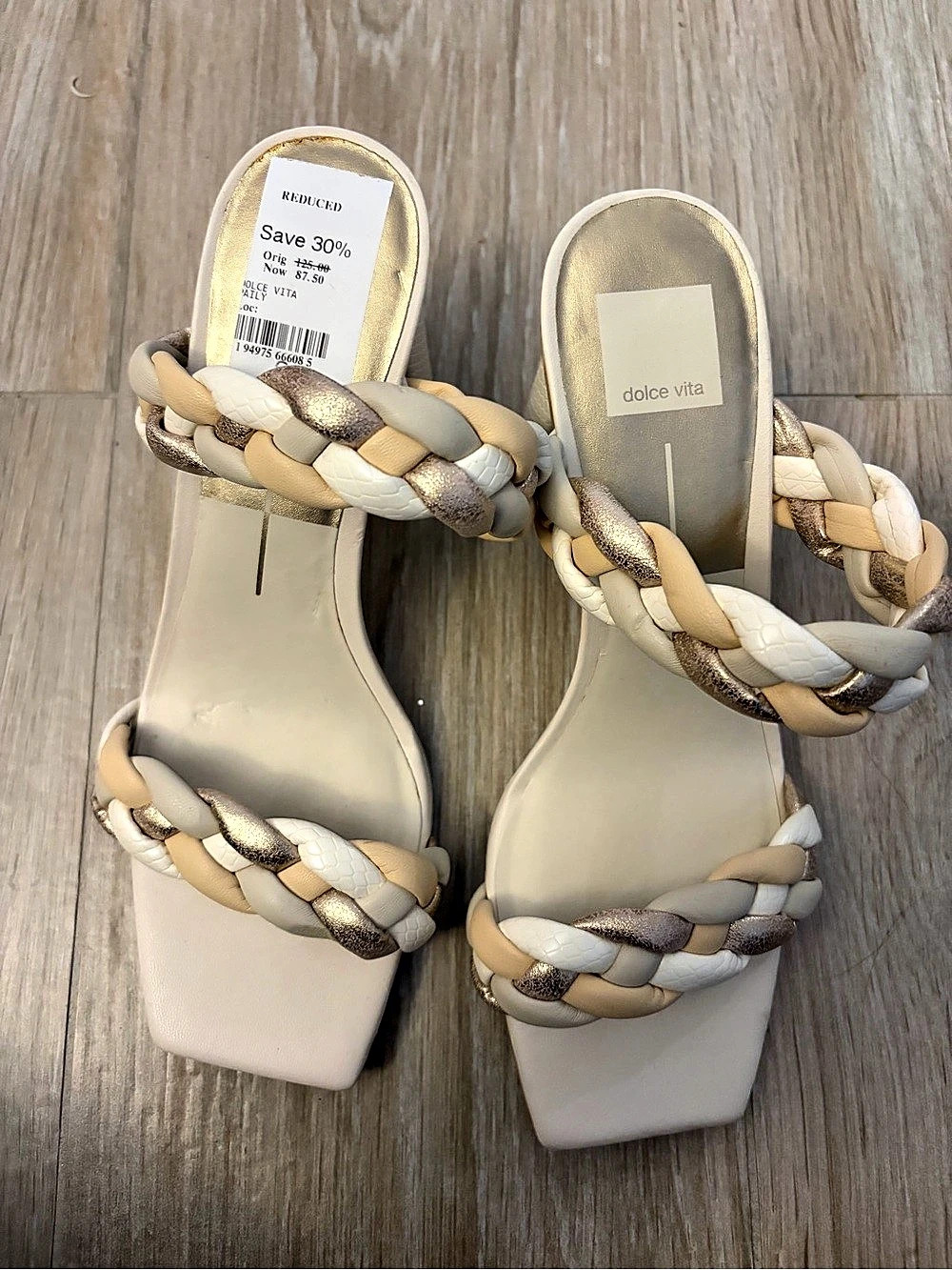 Dolce Vita Paily Braided Block Heel Slides Cream & Gold US 8.5